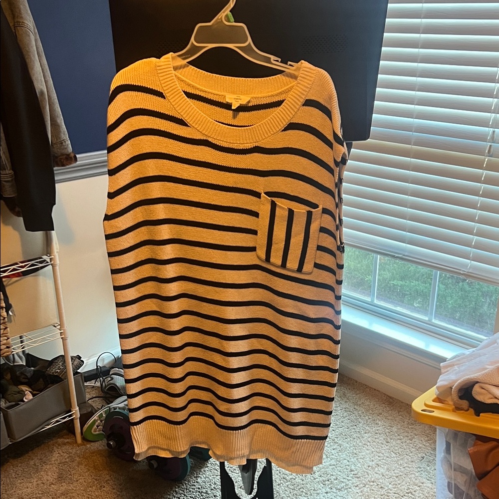 Entro Black and Cream Striped Tunic Sweater
